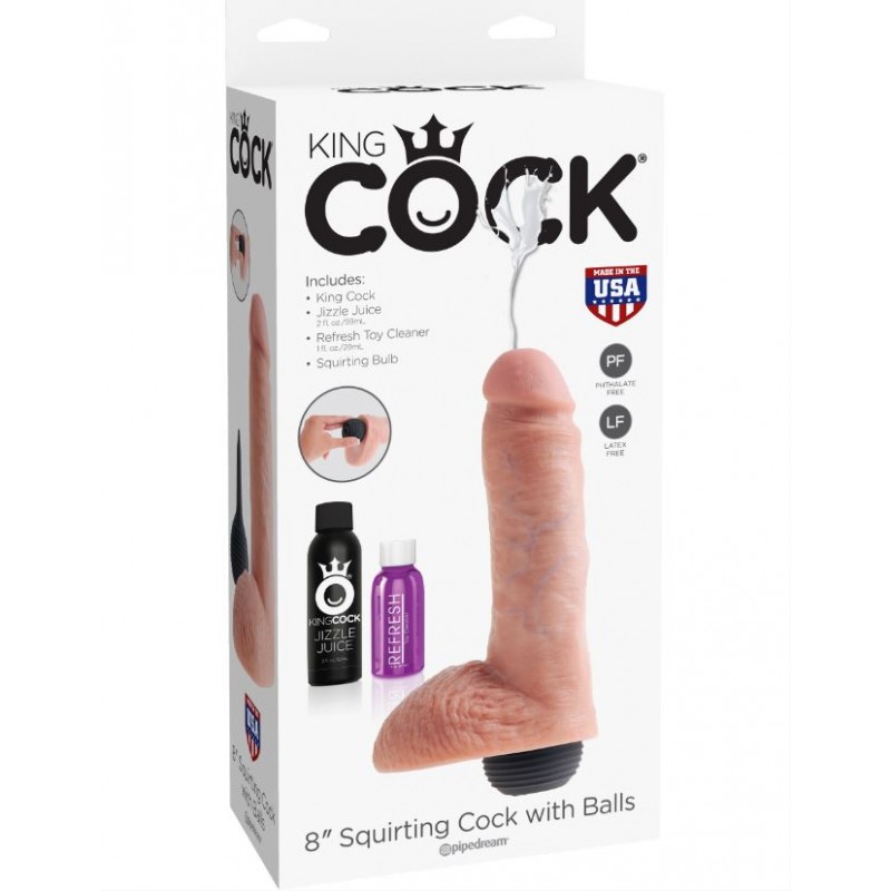 King Cock 8 inch Squirting Dildo with Balls - Flesh